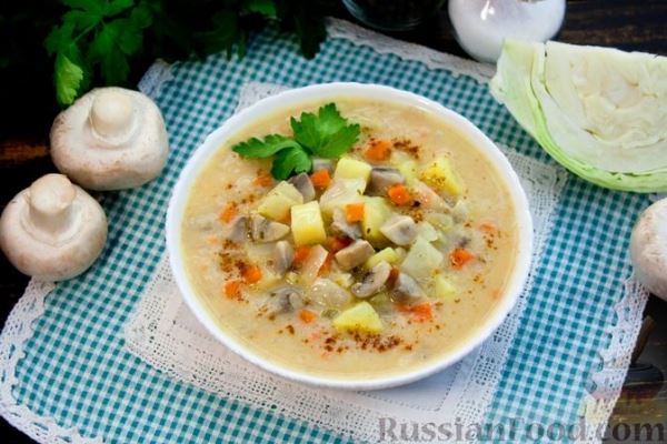 Суп с капустой, грибами и сливками